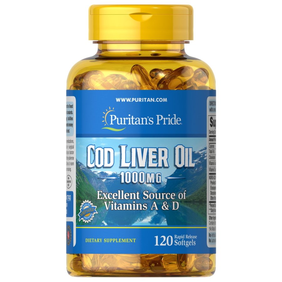 Puritan's Pride Жирные кислоты Puritan's Pride Cod Liver Oil 1000 mg, 120 капсул, , 