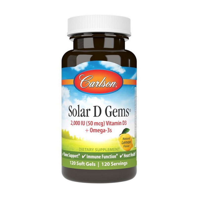 Витамин D3 Carlson Labs Solar D Gems 2000 IU (50 mcg) Vitamin D3 + Omega-3s 120 таблеток,  мл, Carlson Labs. Витамин D. 