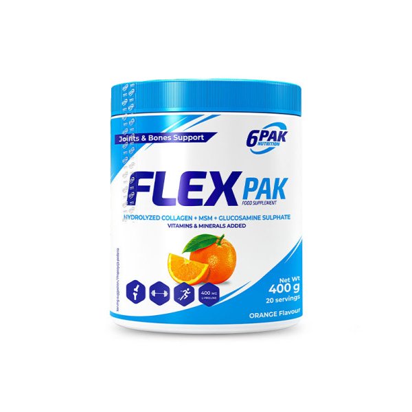 Для суставов и связок 6PAK Nutrition Flex Pak, 400 грамм Апельсин,  ml, 6PAK Nutrition. Para articulaciones y ligamentos. General Health Ligament and Joint strengthening 