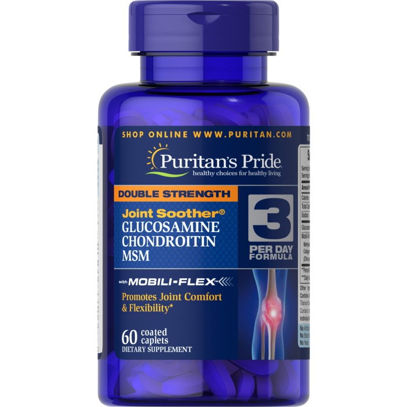 Для суставов и связок Puritan's Pride Double Strength Chondroitin Glucosamine MSM, 60 каплет,  ml, Puritan's Pride. For joints and ligaments. General Health Ligament and Joint strengthening 