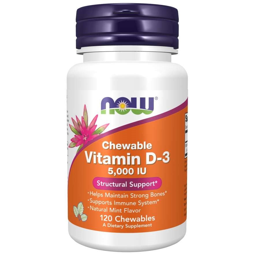 Витамины и минералы NOW Vitamin D3 5000 IU, 120 жевательных таблеток,  мл, Now. Витамины и минералы. Поддержание здоровья Укрепление иммунитета 