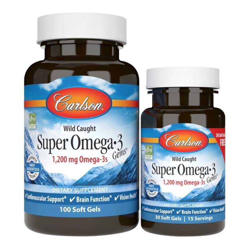 Жирные кислоты Carlson Labs Wild Caught Super Omega-3 Gems 1200 mg, 100+30 капсул,  мл, Carlson Labs. Жирные кислоты (Omega). Поддержание здоровья 