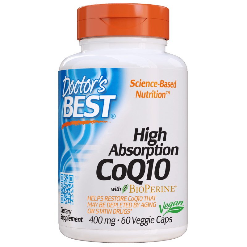 Витамины и минералы Doctor's Best CoQ10 BioPerine 400 mg, 60 вегакапсул,  мл, Doctor's BEST. Коэнзим-Q10. Поддержание здоровья Антиоксидантные свойства Профилактика ССЗ Толерантность к физ. нагрузкам 