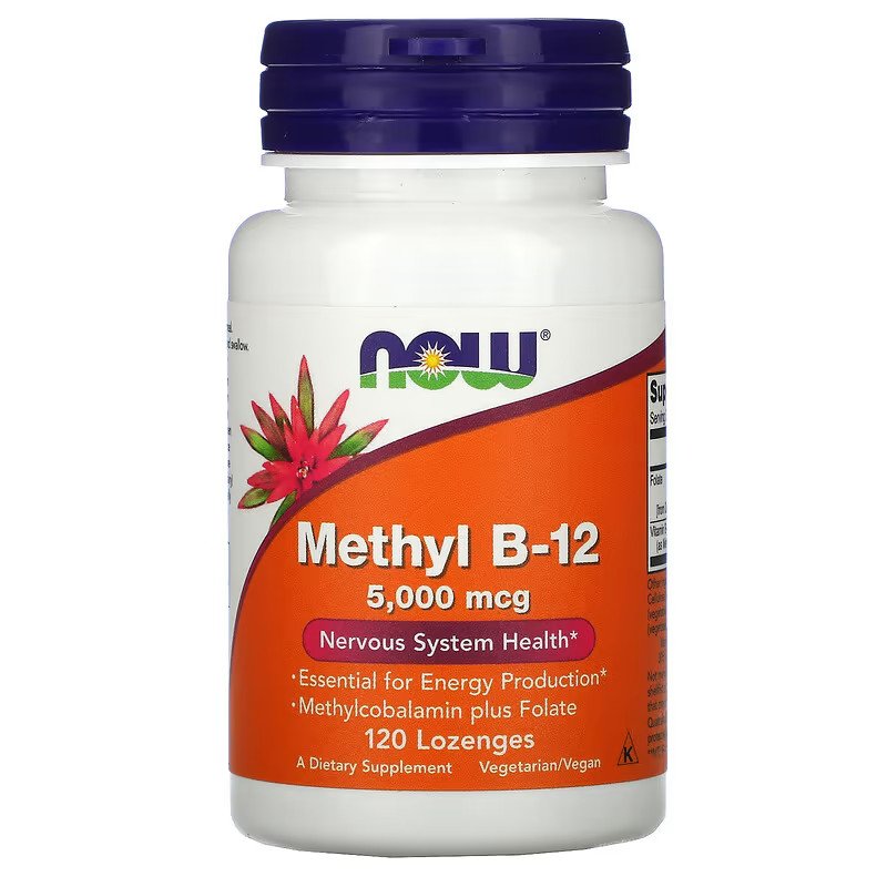 Витамины и минералы NOW Methyl B12 5000 mcg, 120 леденцов,  ml, Now. Vitamins and minerals. General Health Immunity enhancement 