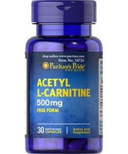 Acetyl L-Carnitine 500 mg, 30 шт, Puritan's Pride. L-карнитин. Снижение веса Поддержание здоровья Детоксикация Стрессоустойчивость Снижение холестерина Антиоксидантные свойства 