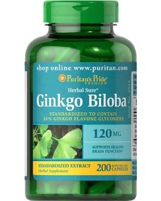 Ginkgo Biloba 120 mg, 200 шт, Puritan's Pride. Спец препараты. 