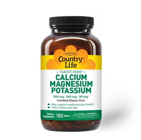 Витамины и минералы Country Life Target-Mins Calcium Magnesium Potassium, 180 таблеток,  мл, Country Life. Витамины и минералы. Поддержание здоровья Укрепление иммунитета 
