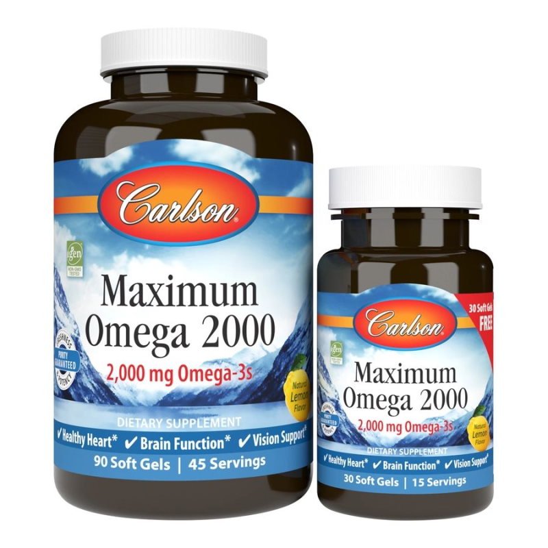 Жирные кислоты Carlson Labs Maximum Omega 2000, 90+30 капсул,  мл, Carlson Labs. Жирные кислоты (Omega). Поддержание здоровья 