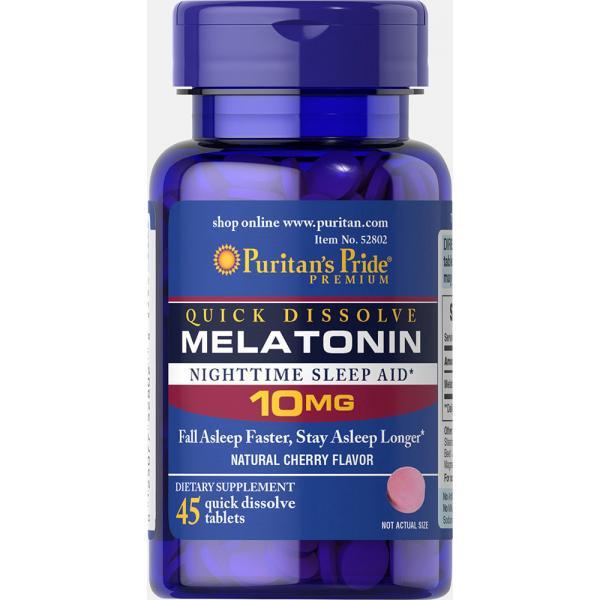 Puritan's Pride Мелатонин Quick Dissolve Melatonin 10 mg Cherry Flavor (45 Tab) пуританс прайд, , 45 