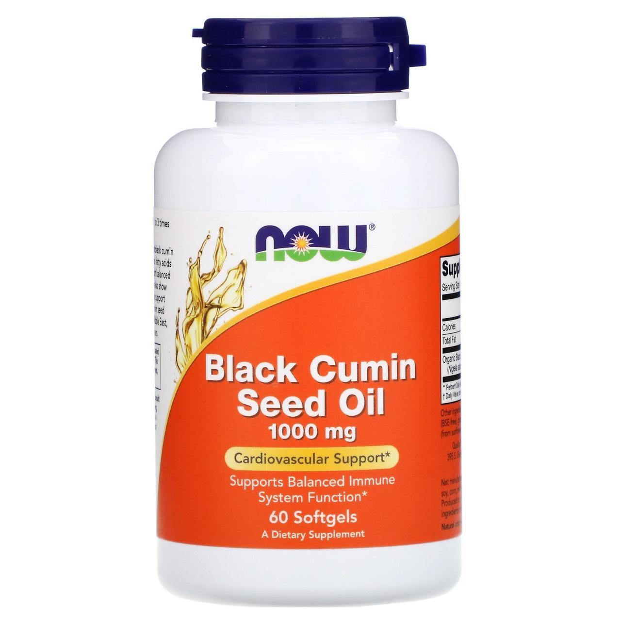 Масло семян черного тмина NOW Foods Black Cumin Seed Oil 1000 mg 60 Softgels,  ml, Now. Suplementos especiales. 