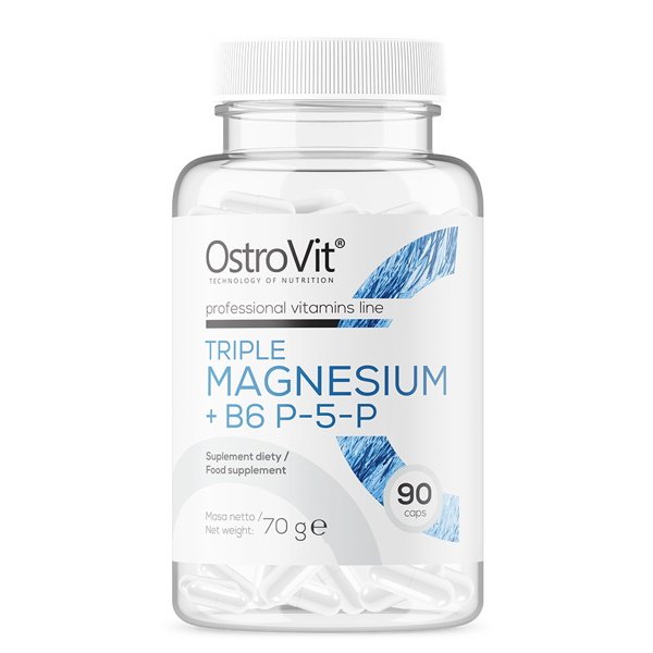Витамины и минералы OstroVit Triple Magnesium + B6 P-5-P, 90 капсул,  ml, OstroVit. Vitamins and minerals. General Health Immunity enhancement 