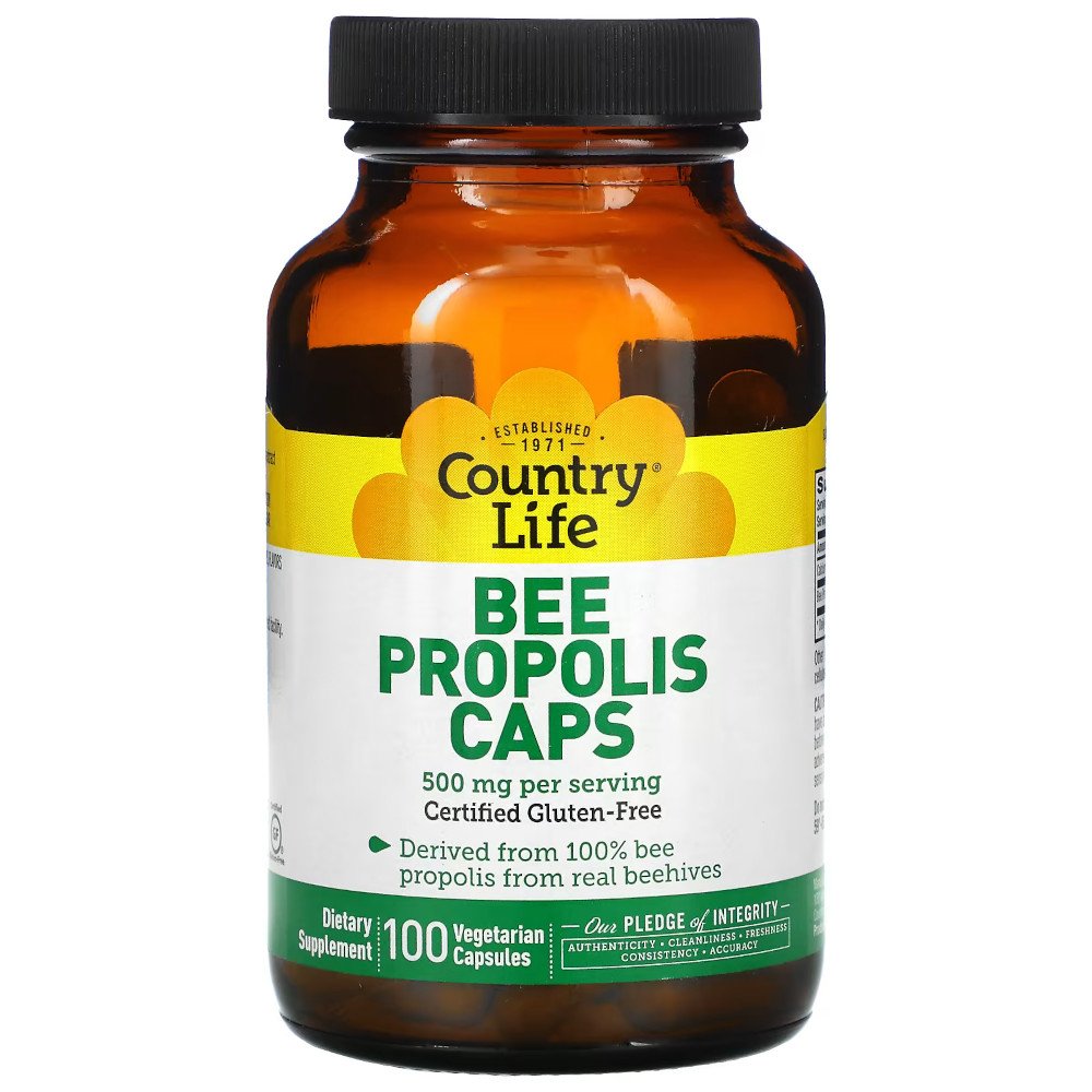 Country Life Натуральная добавка Country Life Bee Propolis Caps 500 mg, 100 вегакапсул, , 