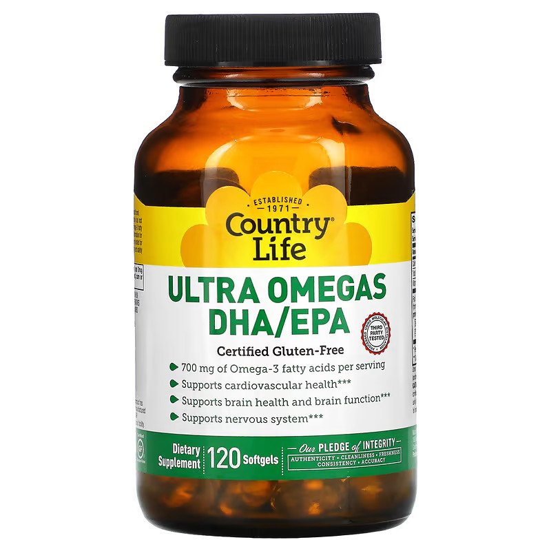 Жирные кислоты Country Life Ultra Omegas DHA / EPA, 120 капсул,  мл, Country Life. Жирные кислоты (Omega). Поддержание здоровья 