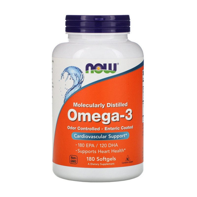 Омега 3 Now Foods Omega-3 Odor Controlled - Enteric Coated (180 капс) нау фудс,  мл, Now. Омега 3 (Рыбий жир). Поддержание здоровья Укрепление суставов и связок Здоровье кожи Профилактика ССЗ Противовоспалительные свойства 