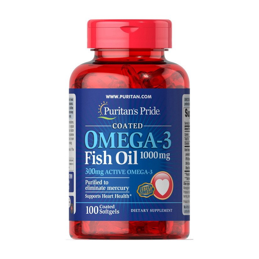 Омега 3 Puritan's Pride Omega-3 Fish Oil 1000 mg (100 капс) рыбий жир рыбий жир пуританс прайд ,  мл, Puritan's Pride. Омега 3 (Рыбий жир). Поддержание здоровья Укрепление суставов и связок Здоровье кожи Профилактика ССЗ Противовоспалительные свойства 
