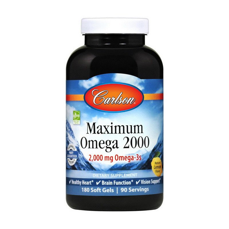 Омега 3 Carlson Labs Maximum Omega 2000 mg 180 капсул,  мл, Carlson Labs. Омега 3 (Рыбий жир). Поддержание здоровья Укрепление суставов и связок Здоровье кожи Профилактика ССЗ Противовоспалительные свойства 