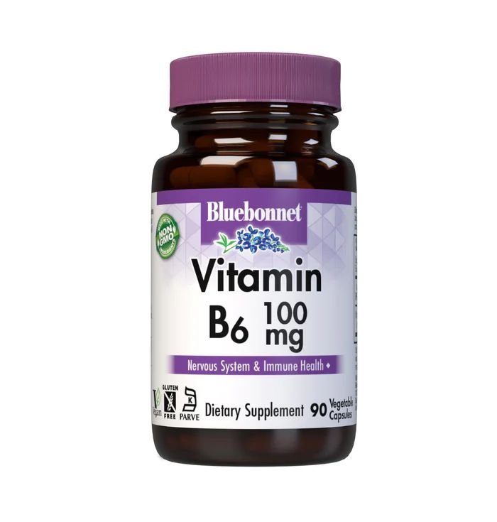 Витамины и минералы Bluebonnet Vitamin B6 100 mg, 90 вегакапсул,  мл, Bluebonnet Nutrition. Витамины и минералы. Поддержание здоровья Укрепление иммунитета 
