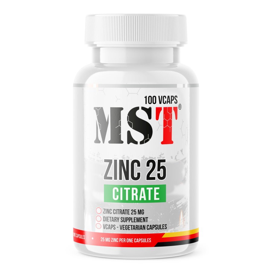 Витамины и минералы MST Zinc Citrate 25mg, 100 вегакапсул,  ml, MST Nutrition. Vitamins and minerals. General Health Immunity enhancement 
