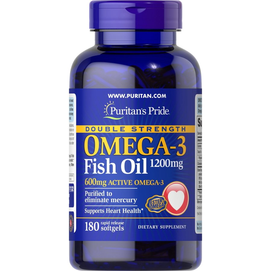 Жирные кислоты Puritan's Pride Double Strength Omega-3 Fish Oil 1200 mg, 180 капсул,  ml, Puritan's Pride. Fats. General Health 