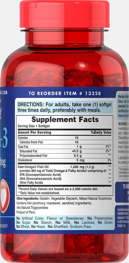 Omega-3 Fish Oil 1200 mg (360 mg Active Omega-3)200 Softgels,  мл, Puritan's Pride. Спец препараты