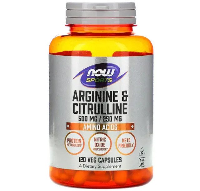 Аминокислоты NOW Foods Arginine & Citrulline (500/250 mg) 120 Veg Caps,  мл, Now. Аминокислоты. 