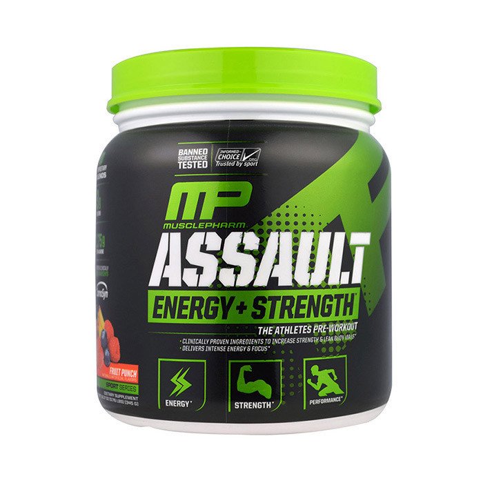 Предтреник MusclePharm Assault Energy+Strength (345 г) мускул фарм blue raspberry,  ml, MusclePharm. Pre Workout. Energy & Endurance 