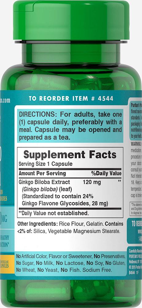 Ginkgo Biloba Standardized Extract 120 mg, 100 капсул,  ml, Puritan's Pride. Special supplements