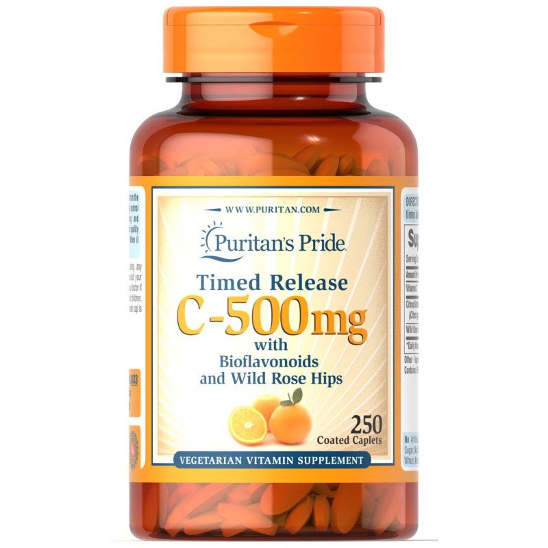 Puritan's Pride Витамины и минералы Puritan's Pride Vitamin C-500 mg with Bioflavonoids and Rose Hips Time Release, 250 каплет, , 