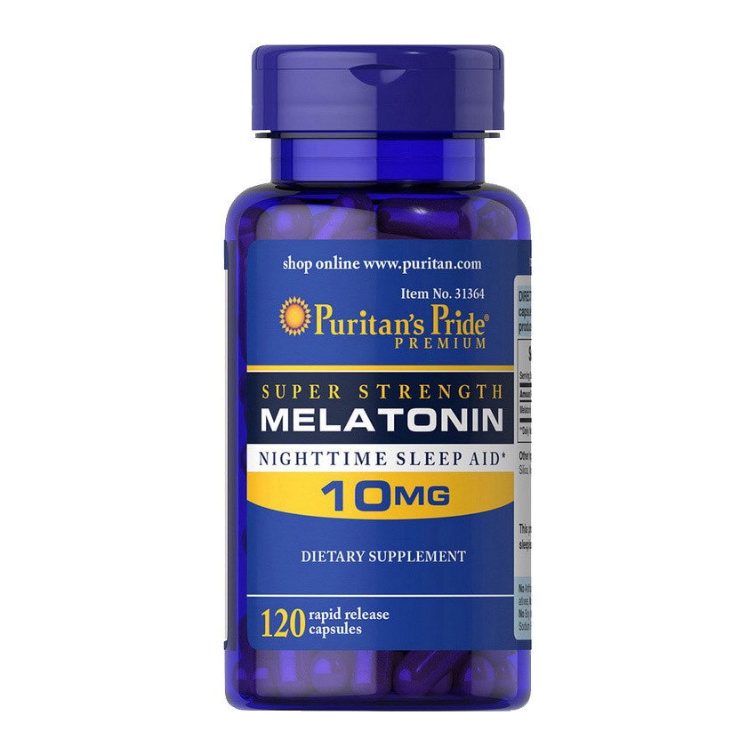 Мелатонин Puritan's Pride Melatonin 10 mg (120 капс) пуританс прайд,  мл, Puritan's Pride. Мелатонин. Улучшение сна Восстановление Укрепление иммунитета Поддержание здоровья 