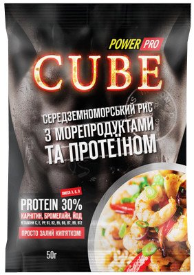 Power Pro Каша Power Pro Cube 50 г (30% протеїну) 50 г (30% протеїну) рис з морепродуктами, , 