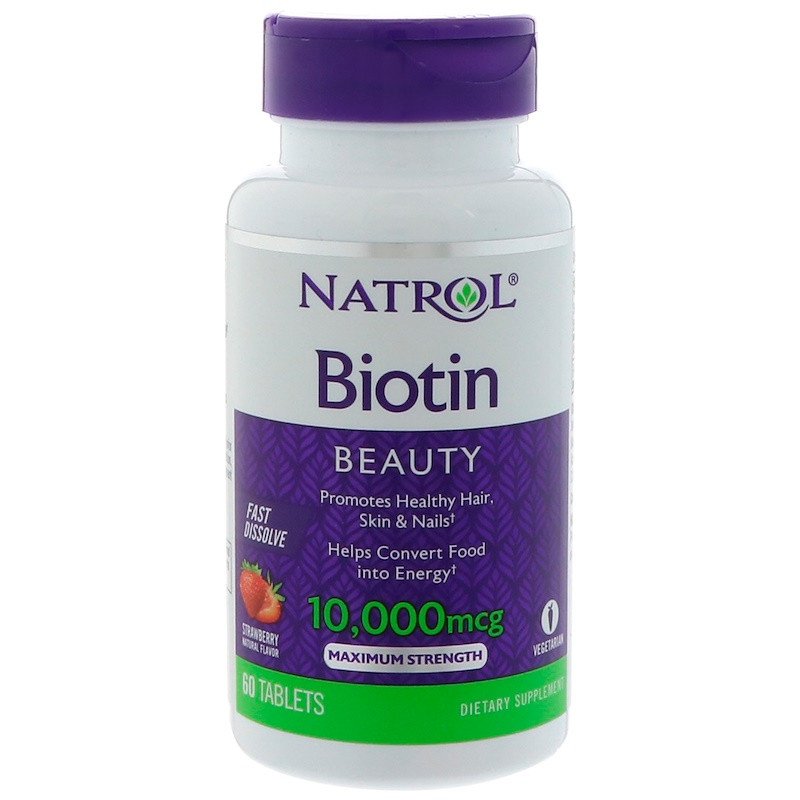 Biotin 10,000 mcg 60 tabs (Strawberry Flavor),  ml, Natrol. Vitamins and minerals. General Health Immunity enhancement 