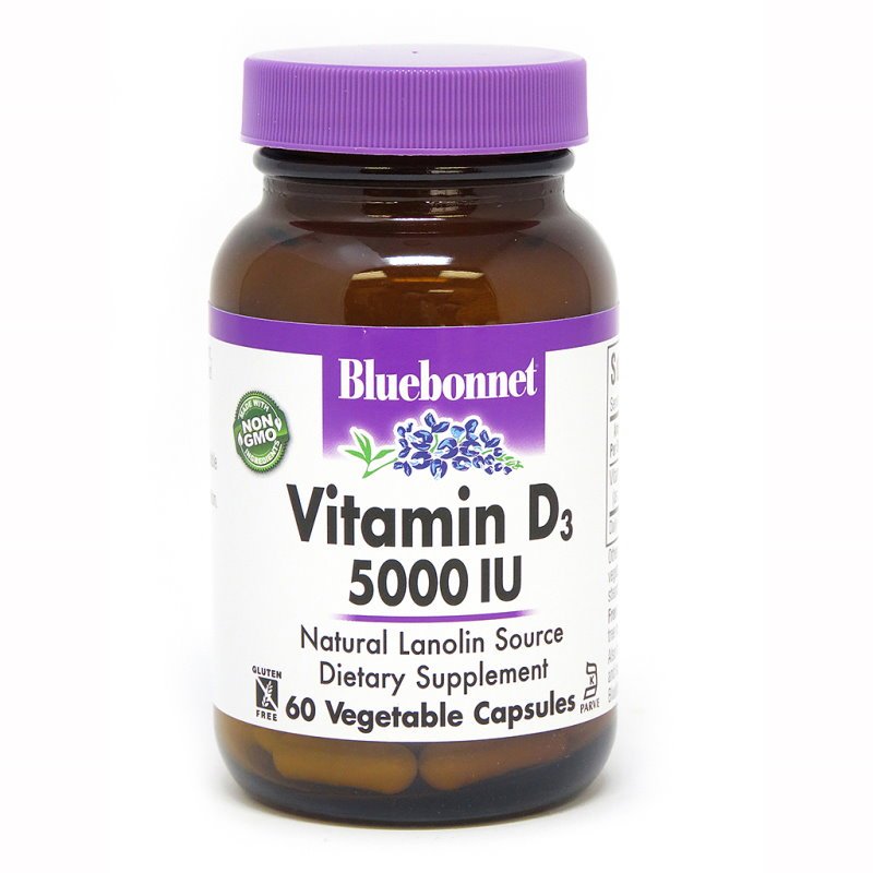 Витамины и минералы Bluebonnet Vitamin D3 5000 IU, 60 вегакапсул,  мл, Bluebonnet Nutrition. Витамин D. 