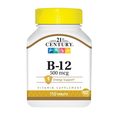 Витамины и минералы 21st Century B-12 500 mcg, 110 таблеток,  мл, 21st Century. Витамины и минералы. Поддержание здоровья Укрепление иммунитета 