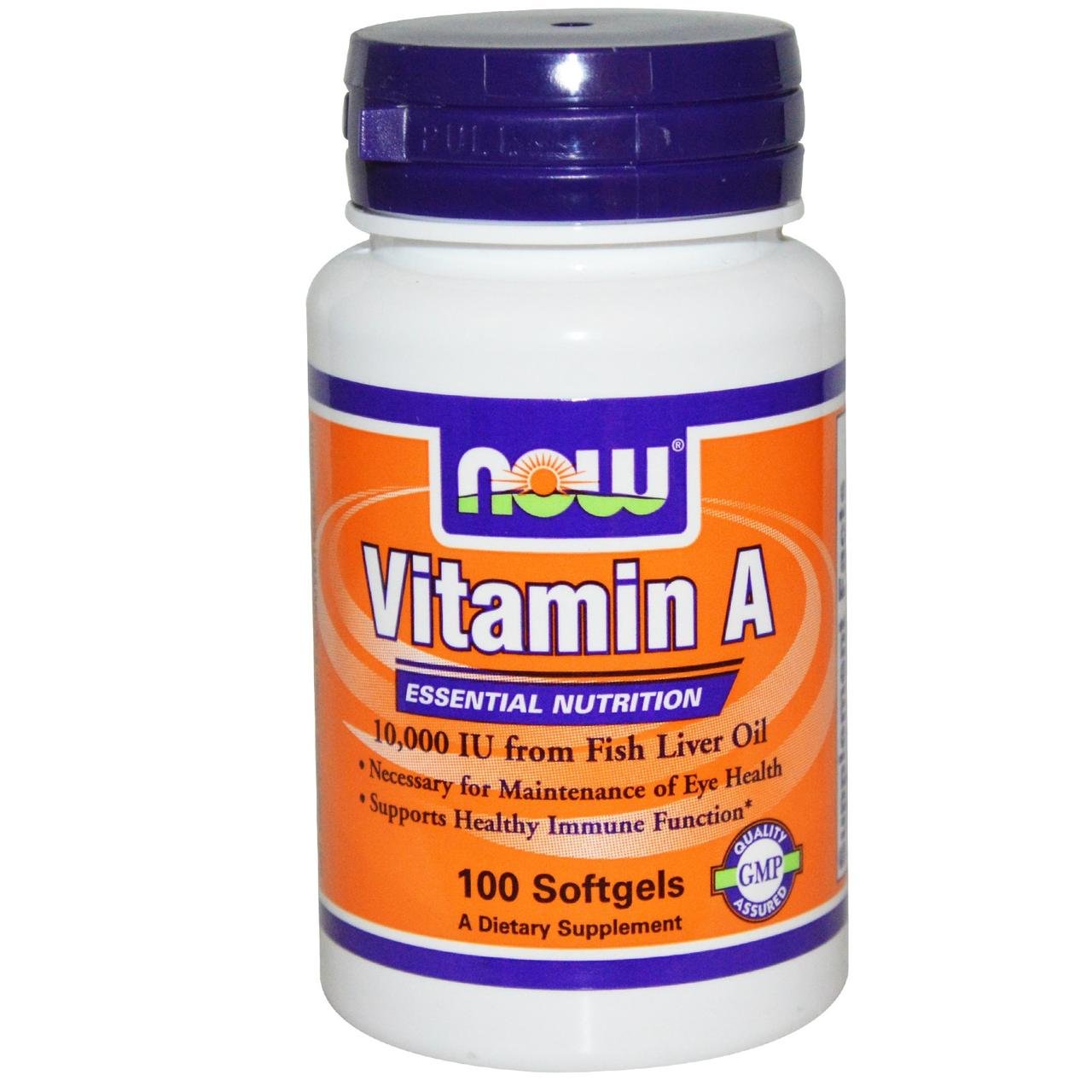 Vitamin A NOW Foods 100 Softgels 10000 IU,  мл, Now. Витамины и минералы. Поддержание здоровья Укрепление иммунитета 