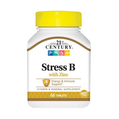 Витамины и минералы 21st Century Stress B with Zinc, 66 таблеток,  мл, 21st Century. Витамины и минералы. Поддержание здоровья Укрепление иммунитета 