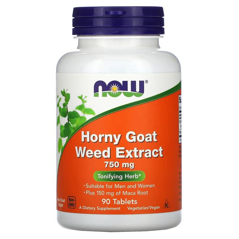 Натуральная добавка NOW Horny Goat Weed 750 mg, 90 таблеток,  мл, Now. Hатуральные продукты. Поддержание здоровья 