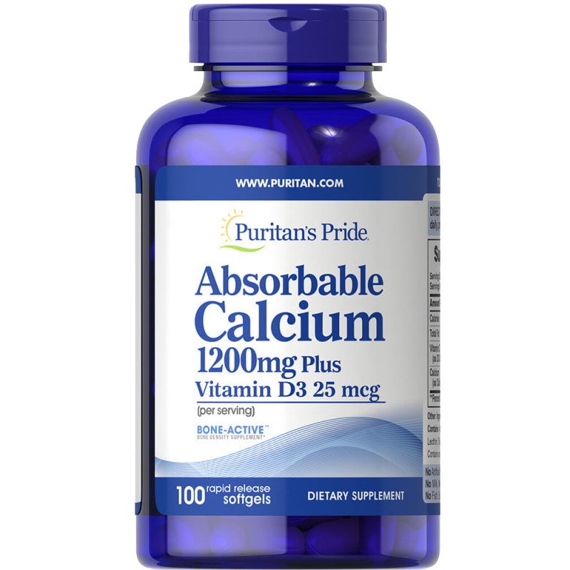Витамины и минералы Puritan's Pride Absorbable Calcium with Vitamin D, 100 капсул,  ml, Puritan's Pride. Vitamins and minerals. General Health Immunity enhancement 