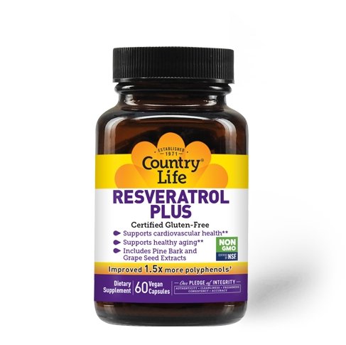 Натуральная добавка Country Life Resveratrol Plus, 120 вегакапсул,  ml, Country Life. Natural Products. General Health 
