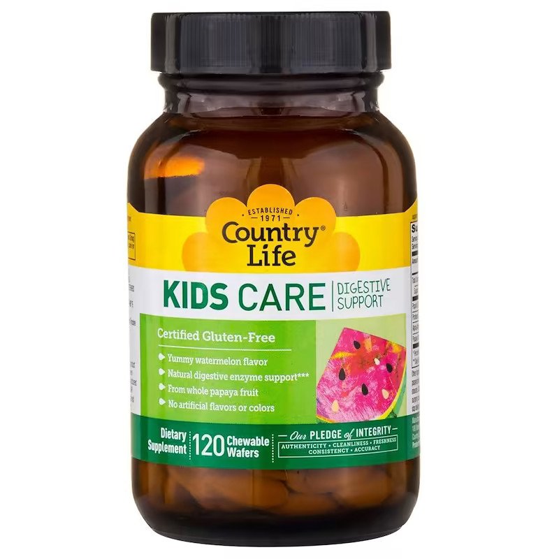 Country Life Натуральная добавка Country Life Kids Care Digestive Support, 120 жевательных таблеток Арбуз, , 