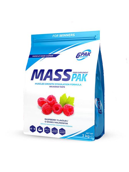 Гейнер 6PAK Nutrition Mass PAK, 3 кг Малина,  ml, 6PAK Nutrition. Ganadores. Mass Gain Energy & Endurance recuperación 