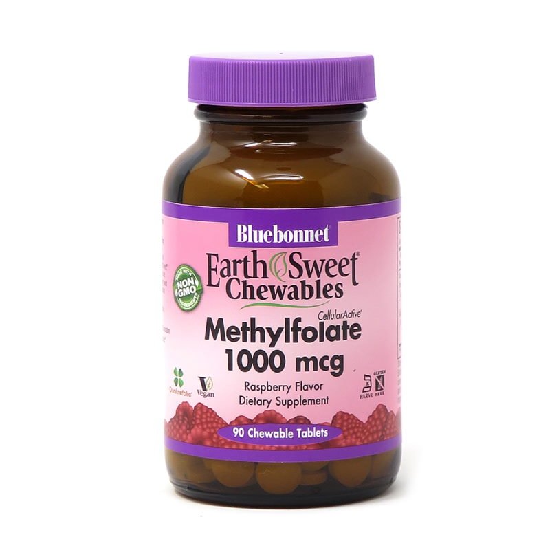 Витамины и минералы Bluebonnet Earth Sweet Chewables Methylfolate 1000 mcg, 90 жевательных таблеток,  мл, Bluebonnet Nutrition. Витамины и минералы. Поддержание здоровья Укрепление иммунитета 