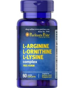 L-Arginine L-Ornithine L-Lysine, 60 шт, Puritan's Pride. Аминокислотные комплексы. 