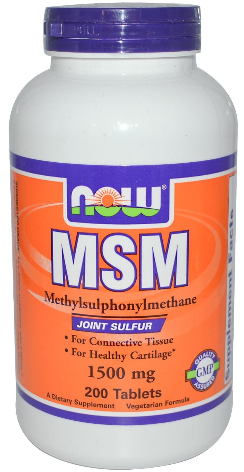 MSM 1500 mg, 200 шт, Now. Хондропротекторы. Поддержание здоровья Укрепление суставов и связок 