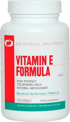 Витамин Е Universal Vitamin E Formula 400 IU (100 капс) юниверсал,  мл, Universal Nutrition. Витамин E. Поддержание здоровья Антиоксидантные свойства 