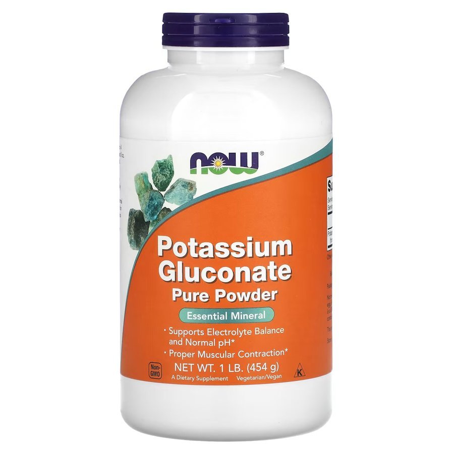 Витамины и минералы NOW Potassium Gluconate Pure Powder, 454 грамма,  ml, Now. Vitamins and minerals. General Health Immunity enhancement 