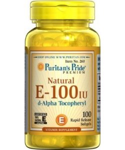 Natural E-100 IU, 100 piezas, Puritan's Pride. Vitamina E. General Health Antioxidant properties 