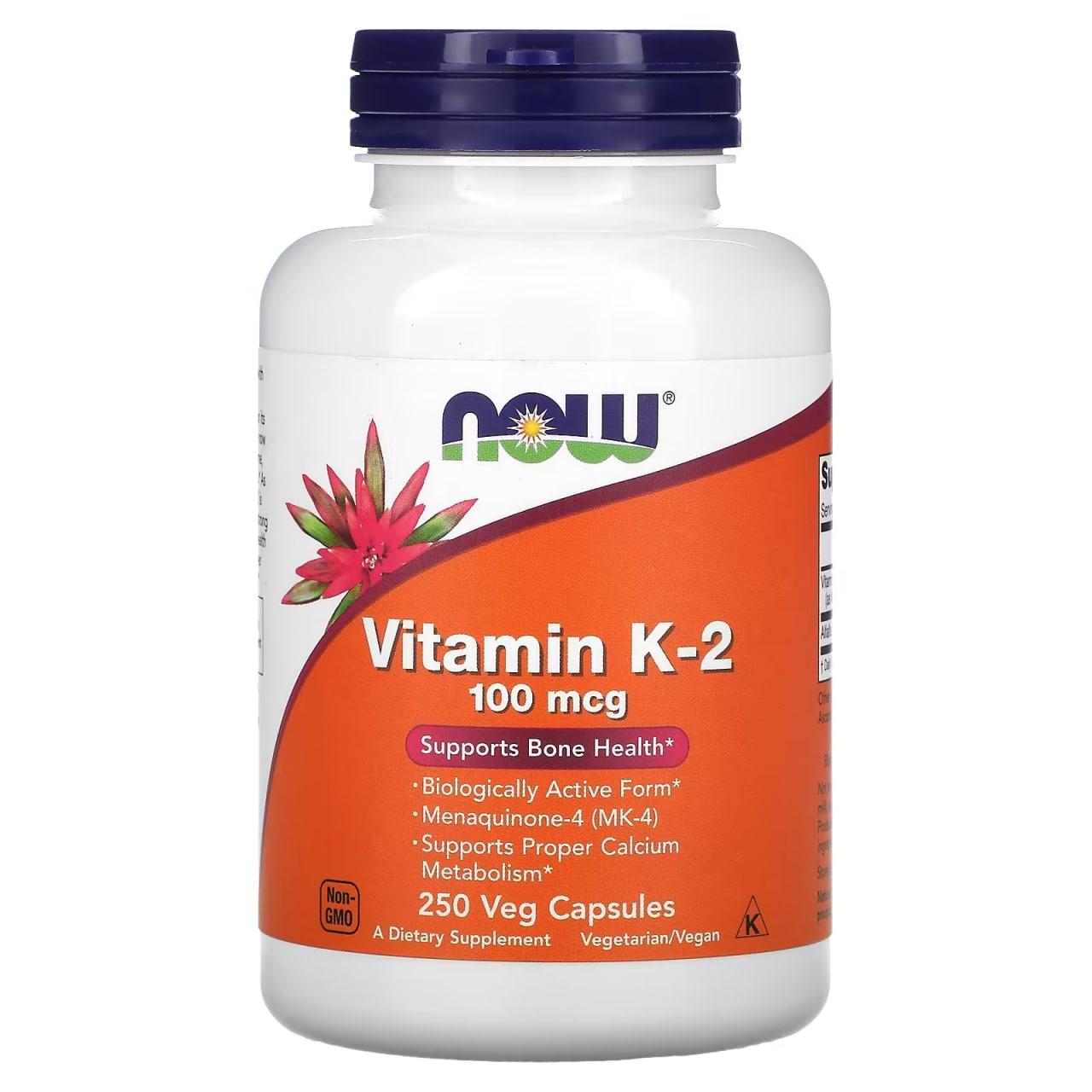NOW Foods Vitamin K-2 100 mcg 250 Veg Caps,  мл, Now. Витамины и минералы. Поддержание здоровья Укрепление иммунитета 