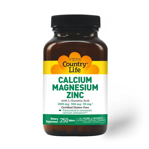 Витамины и минералы Country Life Calcium Magnesium Zinc, 250 таблеток,  мл, Country Life. Витамины и минералы. Поддержание здоровья Укрепление иммунитета 