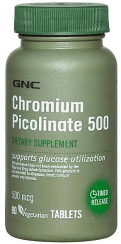 Chromium Picolinate 500, 90 шт, GNC. Пиколинат хрома. Снижение веса Регуляция углеводного обмена Уменьшение аппетита 