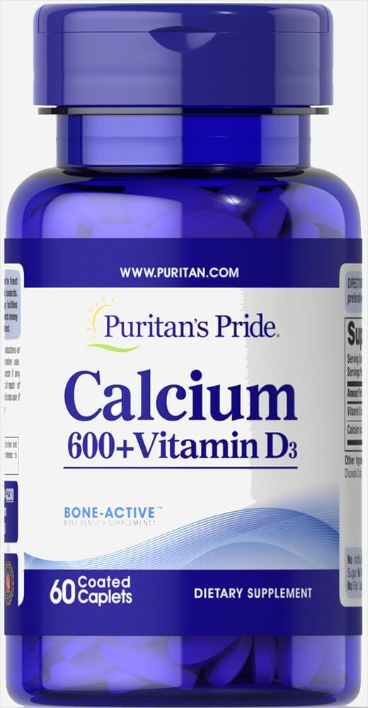 Puritan's Pride Calcium 600 mg + Vitamin D 125 IU 60 Caps,  мл, Puritan's Pride. Витамины и минералы. Поддержание здоровья Укрепление иммунитета 